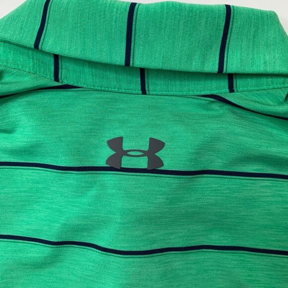 Under Armour Polo Shirt Mens M Medium Kiwi Green Heatgear Loose Fit Striped Golf - Picture 9 of 12
